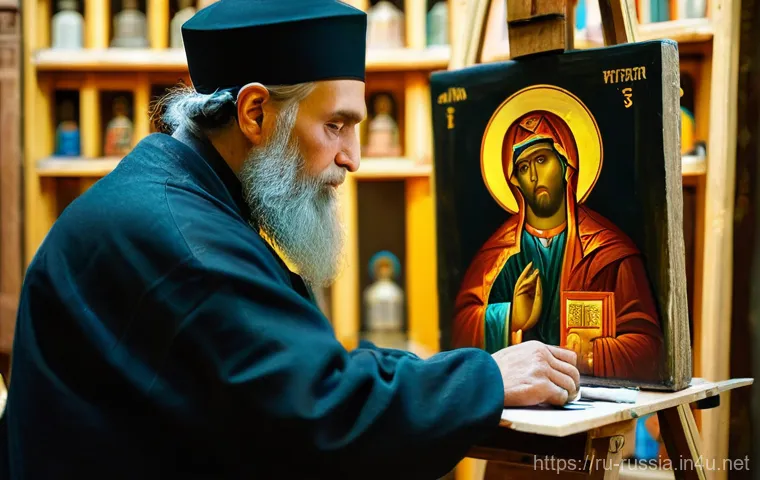 러시아의 전통 그림 기법 - Prompt 1: The Icon Painter's Devotion**
