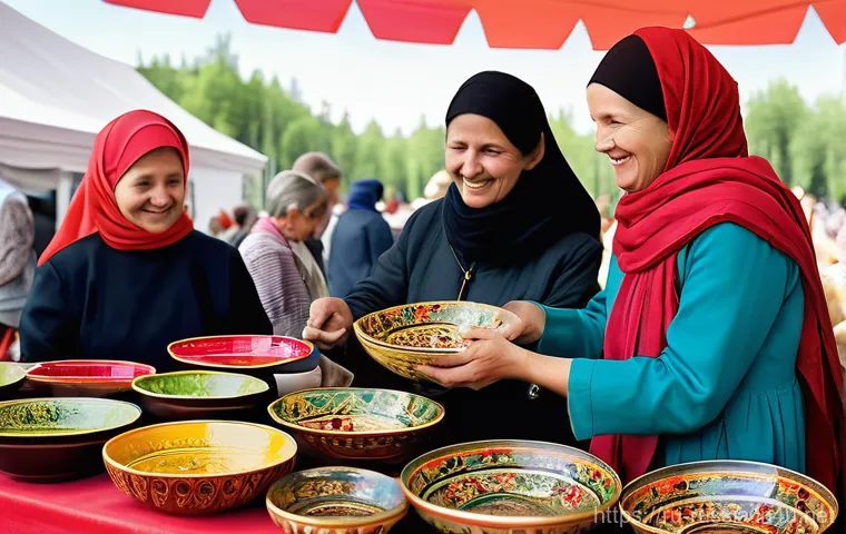 러시아 민속 공예품 구매처 - **A Gzhel Master at Work:** A serene, elderly Russian woman with kind eyes, dressed in a modest, tra...