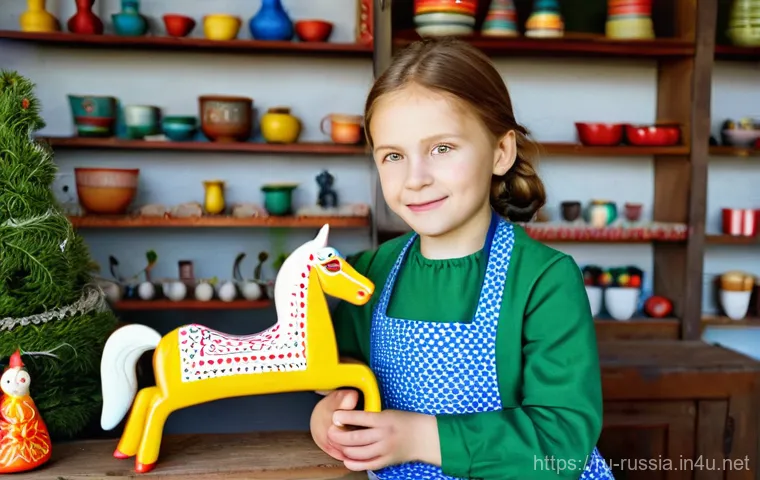 러시아 민속 공예품 구매처 - **Vibrant Khokhloma Festival Stall:** A bustling outdoor Russian folk craft festival scene, showcasi...