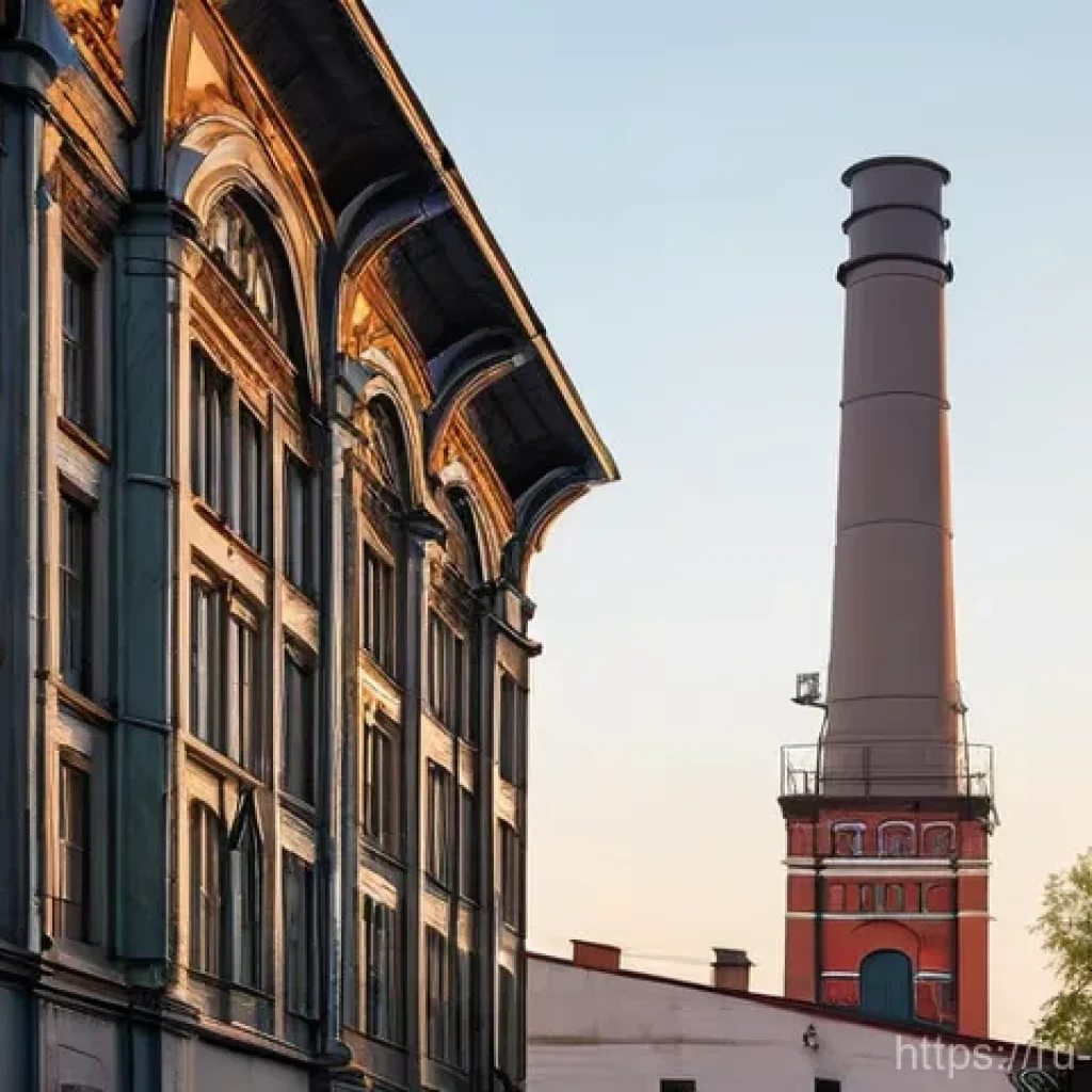 러시아 산업 도시 탐방 - **Prompt 1: "A serene, charming cobblestone street in an old Russian industrial city at golden hour....