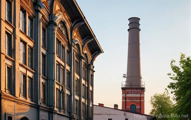 러시아 산업 도시 탐방 - **Prompt 1: "A serene, charming cobblestone street in an old Russian industrial city at golden hour....