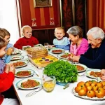 러시아와 유럽 문화 차이 - **A Russian Family Feast.** A warm, inviting scene inside a traditional Russian home, perhaps a dach...