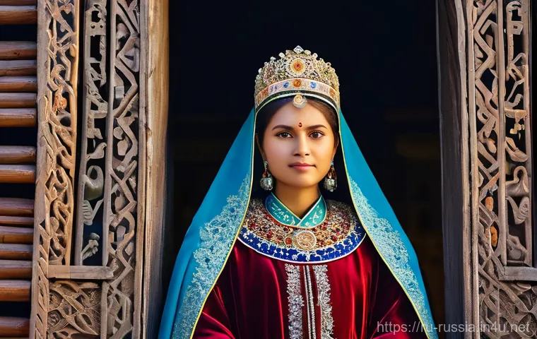 러시아 왕조의 역사 - **Knyaginya Olga's Wisdom and Power:**
A dignified Knyaginya Olga stands proudly on a stone balc...