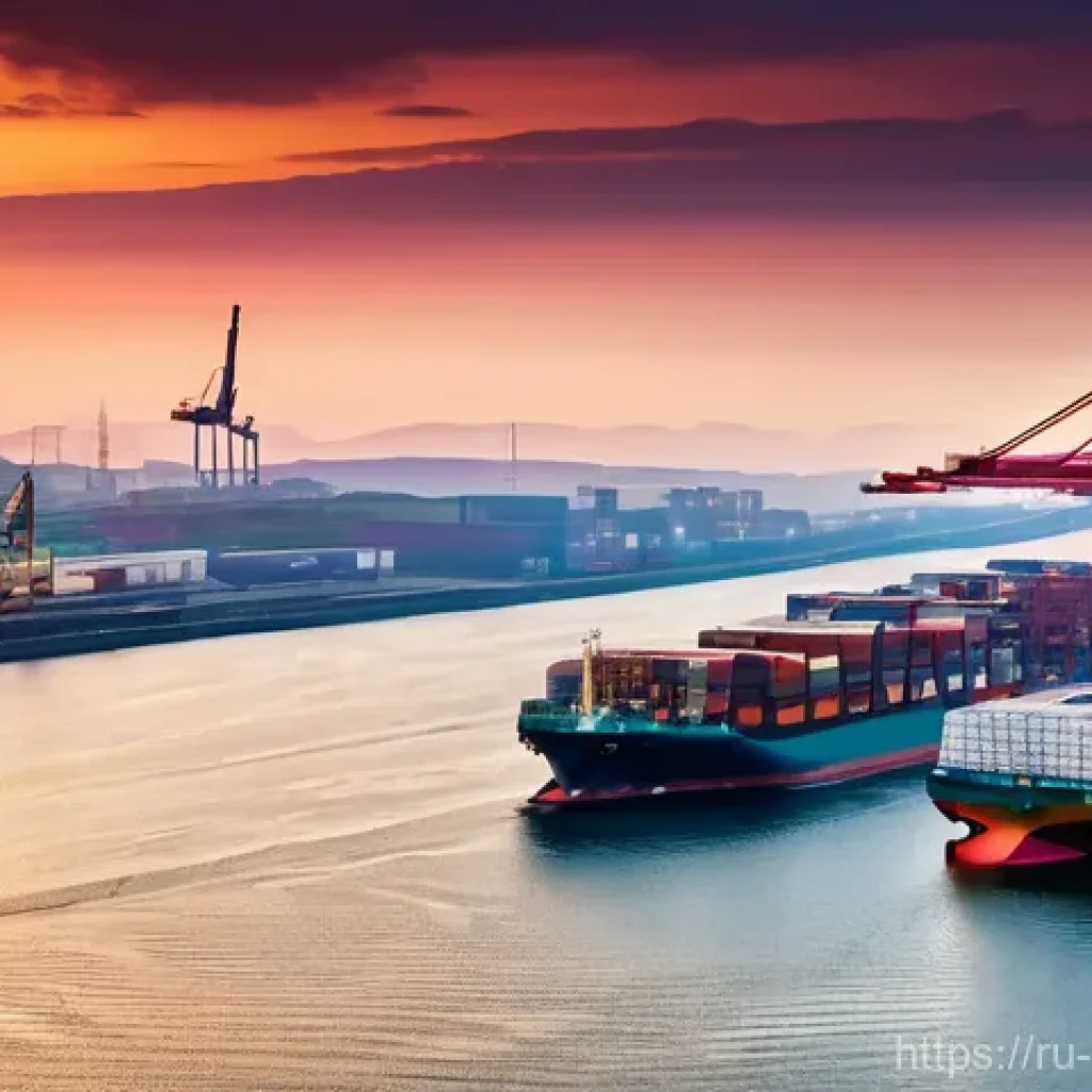 러시아 항구와 해운업 - **Prompt:** "A panoramic, high-definition photograph of a bustling, ultra-modern Russian Far Eastern...